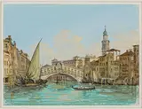 Carlo Grubacs, Blick auf die Rialtobrücke in Venedig, Aquarell und Gouache auf Papier
