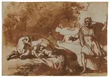 Felice Giani, Die Wölfin säugt Romulus und Remus, Bleistift, Feder und braune Tinte, braune Aquarellfarbe auf Papier