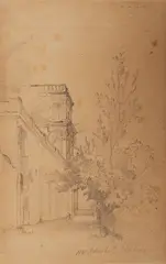 Oswald Achenbach, Italienischer Palast, Bleistift auf Papier