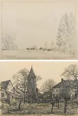 2 Zeichnungen: "Astenberg" und "Wittlaer - Düsseldorf" by Max Clarenbach, Beider 1942, Bleistift nd Kohle auf Papier, sold Sep 2021