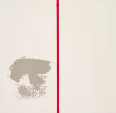 Blinky Palermo, Ohne Titel (mit rotem Strich), 1970, Farbserigrafie auf Chromolux
