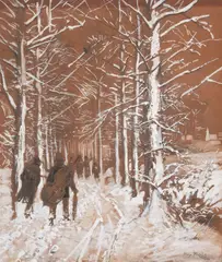 "Der 2. Weihnachtsfeiertag" by Hugo Mühlig, Bleistift und Gouache auf dunkelbraun grundiertem Karton, sold Sep 2021