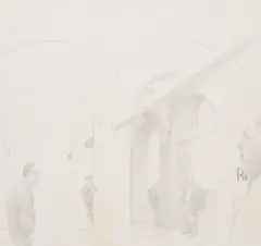 Neo Rauch, Figuren im Raum, 1981/82, Grafit auf leichtem Karton