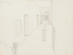 Neo Rauch, Perspektivstudie, 1981/82, Grafit auf leichtem Karton