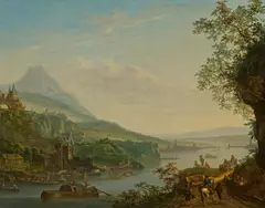 Louis Chalon, Ideale Flusslandschaft mit Blick auf Frankfurt, Öl auf Leinwand
