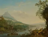 Louis Chalon, Ideale Flusslandschaft mit Blick auf Frankfurt, Öl auf Leinwand