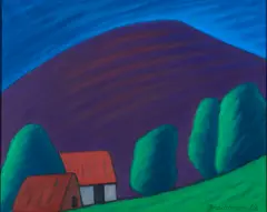 Monika Brachmann, Landschaft mit großem dunklen Hügel, 2016, Öl auf Leinwand