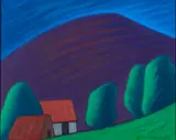 Monika Brachmann, Landschaft mit großem dunklen Hügel, 2016, Öl auf Leinwand