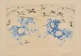 Salvador Dalí, Combat de cavaliers (Aus: Calderón, La vie est un songe), 1971, Farbradierung mit Aquatinta auf Richard de Bas AUVERGNE A LA MAIN (Wasserzeichen)