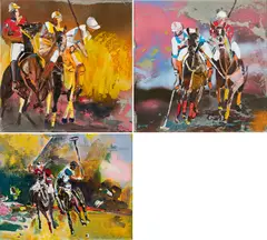 Andrea Damp, Polo / Polospiel, 2007, Jeweils: Acryl auf Leinwand