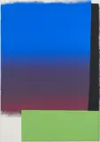 Rupprecht Geiger, Moduliertes Blau über leuchtgrünem Balken / blau bis rot - schwarz - leuchtgrün
