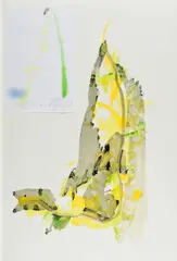 Ohne Titel by Gerhard Hoehme, 1982, Farbserigrafie mit bemalter Papiercollage auf Hahnemühle (Wasserzeichen), sold Aug 2019