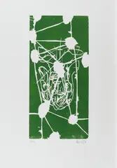 Ohne Titel by Georg Baselitz, 1990, Farbholzschnitt auf leichtem Karton, sold Sep 2019
