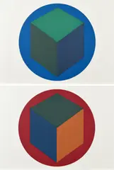 Aus: "Centered Cubes Within Colored Circles" by Sol LeWitt, Farbserigrafie auf Velin, sold Aug 2019