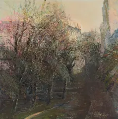 "Straße in Leipzig" by Gerald Müller-Simon, 1983, Öl auf Leinwand, sold Feb 2021