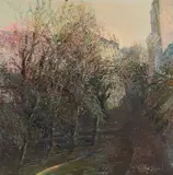 Gerald Müller-Simon, "Straße in Leipzig", 1983, Öl auf Leinwand