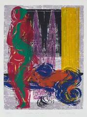 Ernst Wille, Im Schatten des Doms, 1988, Farbserigrafie auf Velin