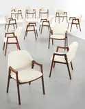 Luisa Parisi and Ico Parisi, Set of twelve dining armchairs, model no. 814, circa 1961, Walnut, fabric