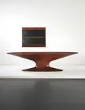 Piero Bottoni, Important dining table and wall-mounted serving shelf unit, commissioned for the Casa Minerbi, Ferrara, 1950, Pear-veneered wood, pear wood