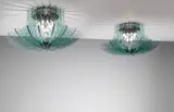 Fontana Arte, Pair of large ceiling lights, 1960s, Glass, nickel-plated brass