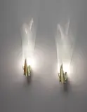 Max Ingrand, Pair of rare large wall lights, circa 1954, Frosted glass, brass