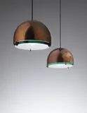 Fontana Arte, Pair of ceiling lights, model no. 2409, circa 1968, Brass, tubular brass, glass