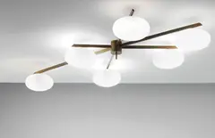 Six-armed ceiling light by Angelo Lelii, 1958, Brass, opaque glass, sold Sep 2013