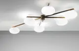 Angelo Lelii, Six-armed ceiling light, 1958, Brass, opaque glass