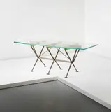 Alberto Rosselli, Rare dining table, circa 1952, Glass, brass, painted tubular metal