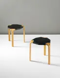 Pair of 'Fan leg' stools, model no. X602 by Alvar Aalto, circa 1954, Birch, leather, sold Sep 2013