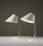 Pair of adjustable desk lamps, model no. 9227 by Paavo Tynell, 1950s, Brass, painted metal, painted perforated metal, sold Sep 2013