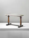 Table by Axel Einar Hjorth and Nils Fougstedt, 1920s, Engraved pewter, stained birch, rosewood, boxwood inlays, offered Sep 2013