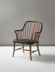 Armchair by Josef Frank, circa 1925, Teak, leather, brass, sold Sep 2013