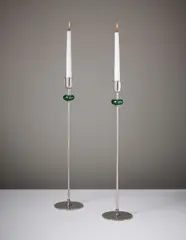 Pair of candlesticks by Josef Frank, circa 1956, Pewter, coloured glass, sold Sep 2013