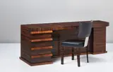 Axel Einar Hjorth, Desk and chair, circa 1933, Desk: macassar-veneered wood; chair: macassar-veneered wood, leather, nickel-plated metal