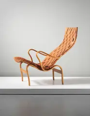 'Pernilla' lounge chair by Bruno Mathsson, 1940s, Bent beech laminated plywood, beech, leather, sold Sep 2013