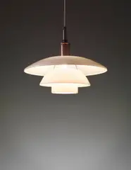 Ceiling light, 5/5 type shades by Poul Henningsen, circa 1926, Opaque glass, nickel-plated metal, sold Sep 2013