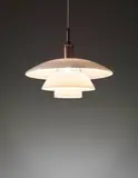 Poul Henningsen, Ceiling light, 5/5 type shades, circa 1926, Opaque glass, nickel-plated metal