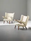 Hans J. Wegner, Pair of rare 'Bear' chairs, 1960s, Teak, fabric
