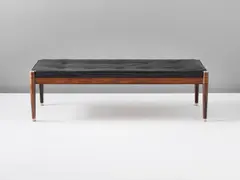 Viggo Sten Møller, Bench, from the Kunsthallens Kunstauktioner, Copenhagen, 1936, Rosewood, leather, nickel-plated metal