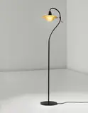 Poul Henningsen, Adjustable standard lamp, 3/2 type shades, circa 1931, Amber glass, patinated brass, Bakelite