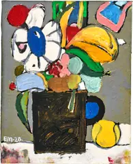 Eddie Martinez, Untitled, 2020, oil and acrylic on cardboard, in artist's frame