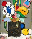 Eddie Martinez, Untitled, 2020, oil and acrylic on cardboard, in artist's frame