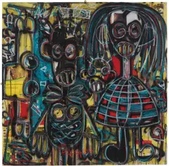 Aboudia, Untitled, 2021, acrylic, collage and oil pastel on canvas