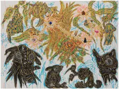 Miwa Komatsu, Many World Crossings in Area 21, 2023, acrylic on canvas
