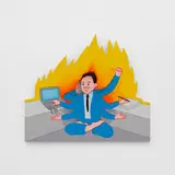 Joan Cornellà, Yogawerk, 2020, acrylic on wooden panel