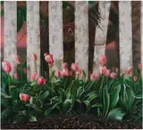 Trey Abdella, Next Door, Neighbours, 2021, acrylic, tire rubber, plastic bugs, hot glue and rocks on linen