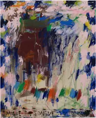 Daisy Parris, Tongue To Tongue (Pink), 2021, oil and collaged canvas on canvas