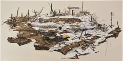 Jinju Lee, Remembering Land, 2015, Korean colour on fabric