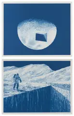 Daniel Arsham, LUNAR PRINTS, 2021, The pair of screenprints in blue, on archival paper, with full margins, the sheets loose (as issued), both contained in the original linen-covered presentation box